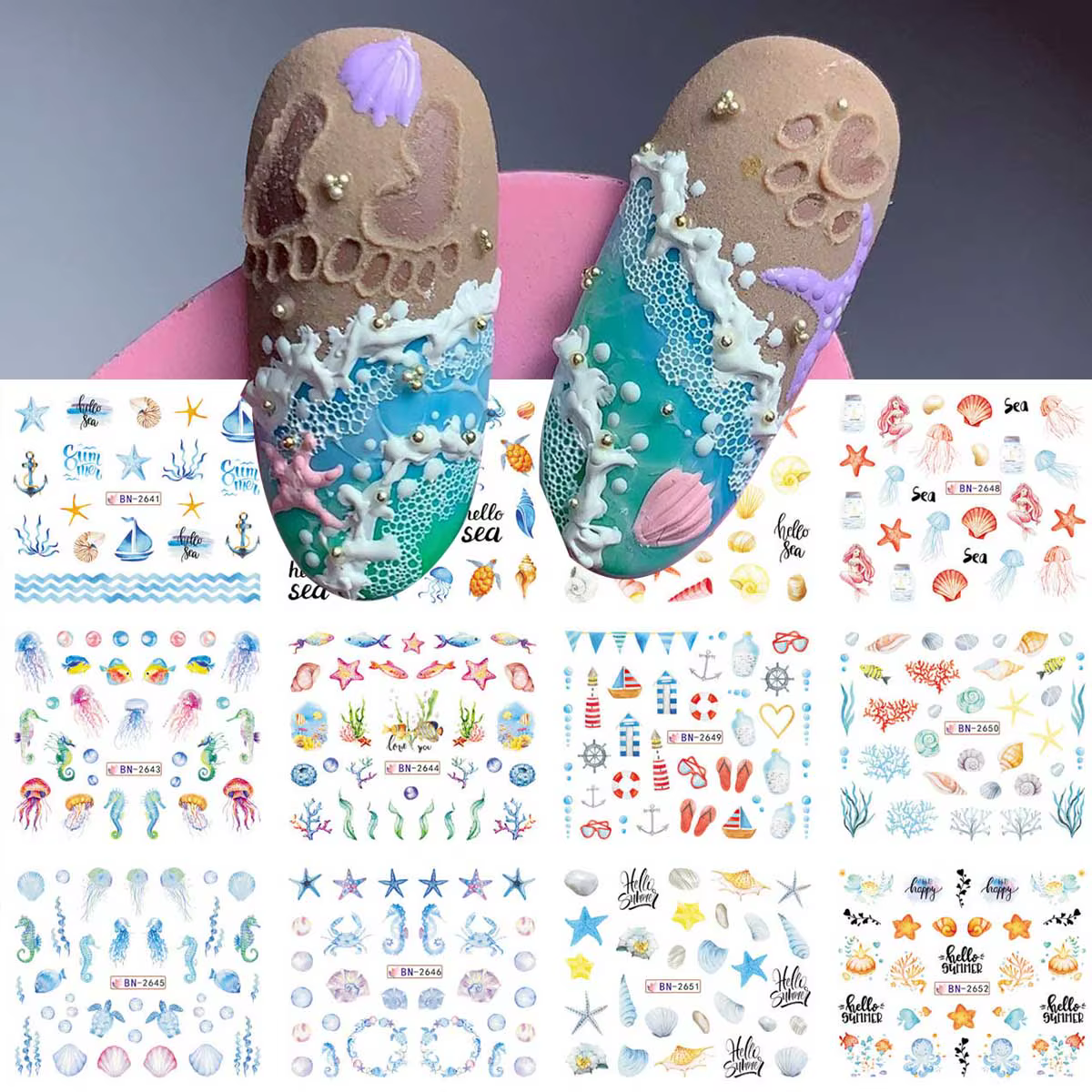 12 Motifs d'Autocollants pour Ongles Thème Océan Estival – Conques