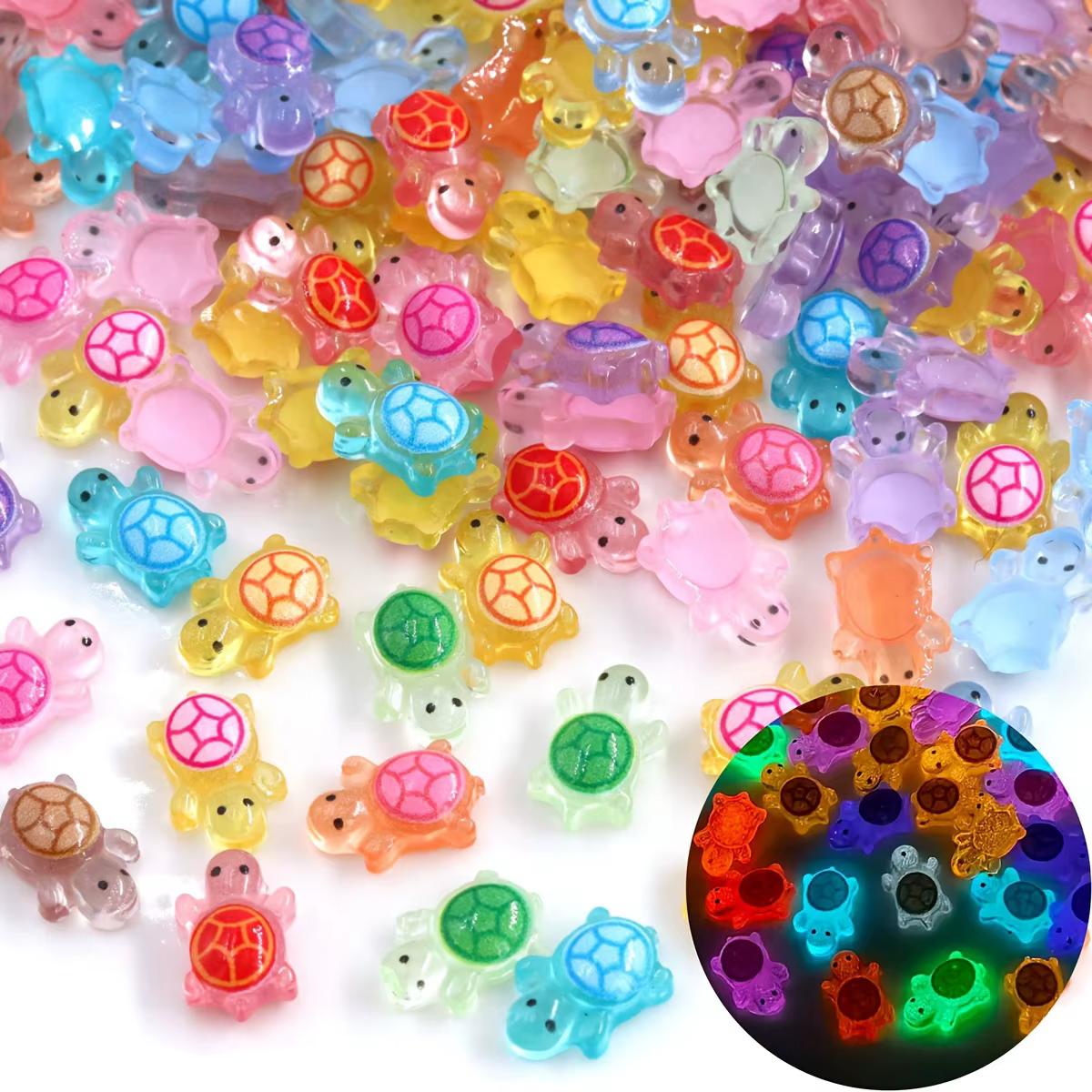 20 mini décorations lumineuses pour ongles en forme de tortue