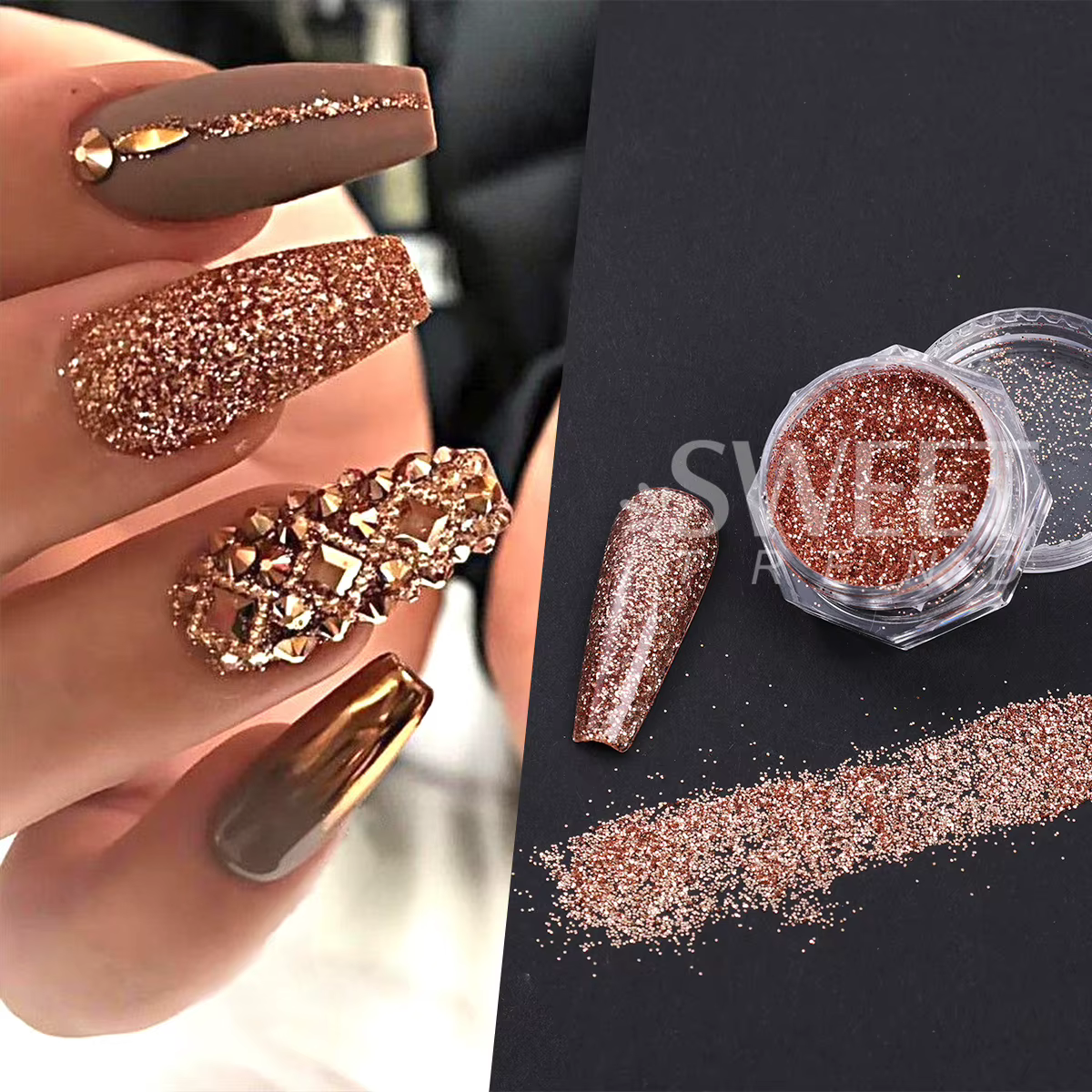 Magnifique ensemble de paillettes pour ongles marron