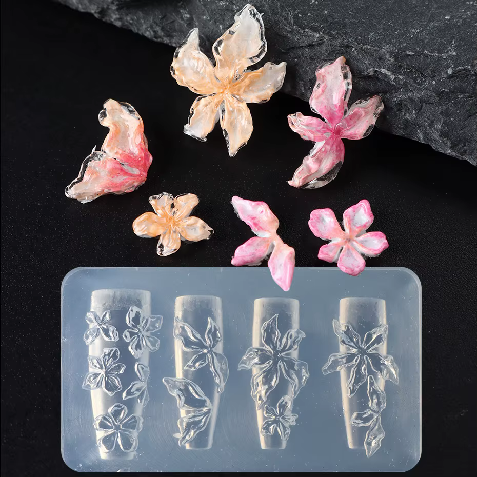 Moule à ongles en silicone 3D motif floral Hibiscus
