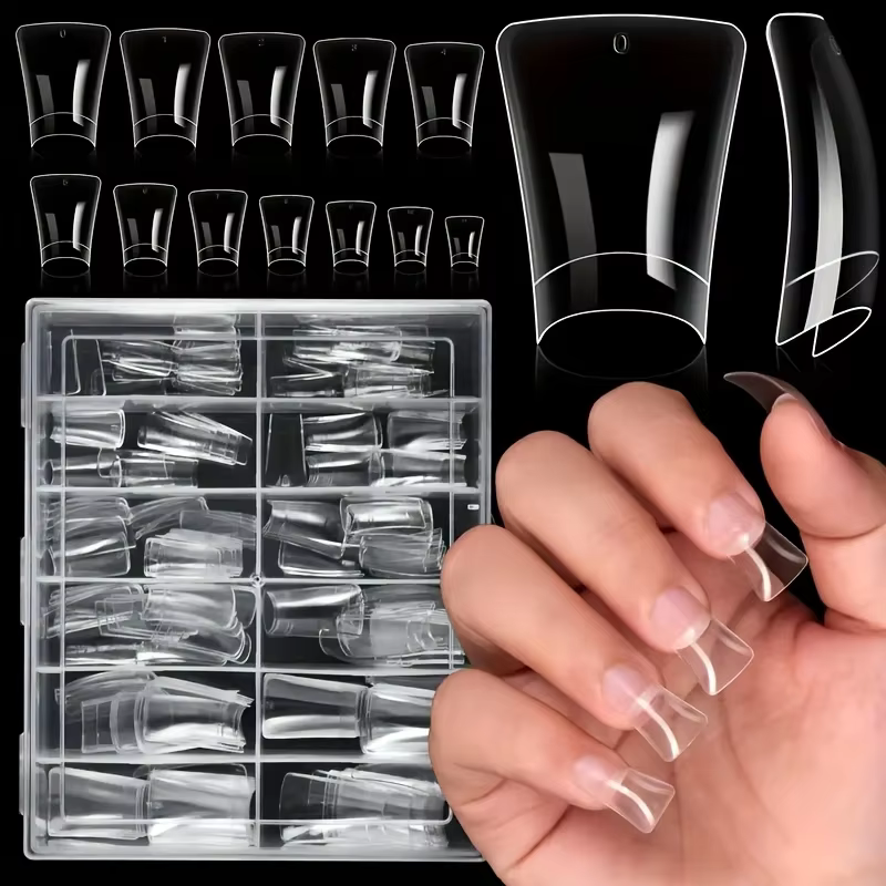 300 pointes d'ongles transparentes et blanches, de taille moyenne, en forme de bec de canard, 12 tailles, faux ongles en acrylique, parfaites pour la création de motifs d'ongles DIY et