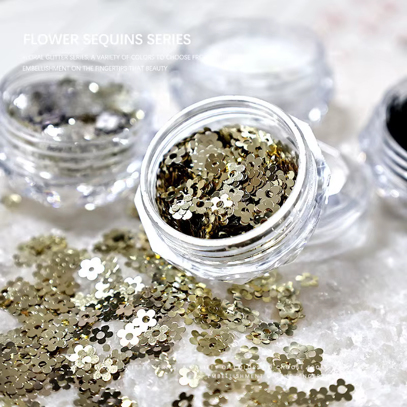 1 pot de paillettes en feuille d'or et d'argent pour ongles