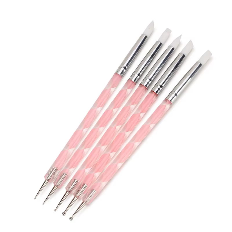 5 pièces, outils de nail art en acrylique et silicone à double embout