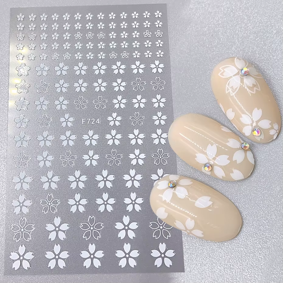 Autocollants pour ongles 3D fleur de cerisier blanc