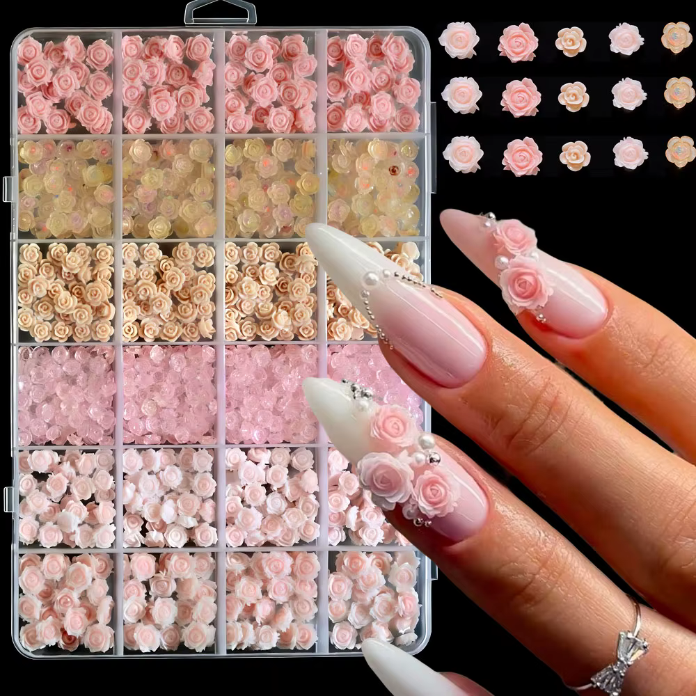 24 grilles de breloques pour ongles en résine acrylique à dos plat