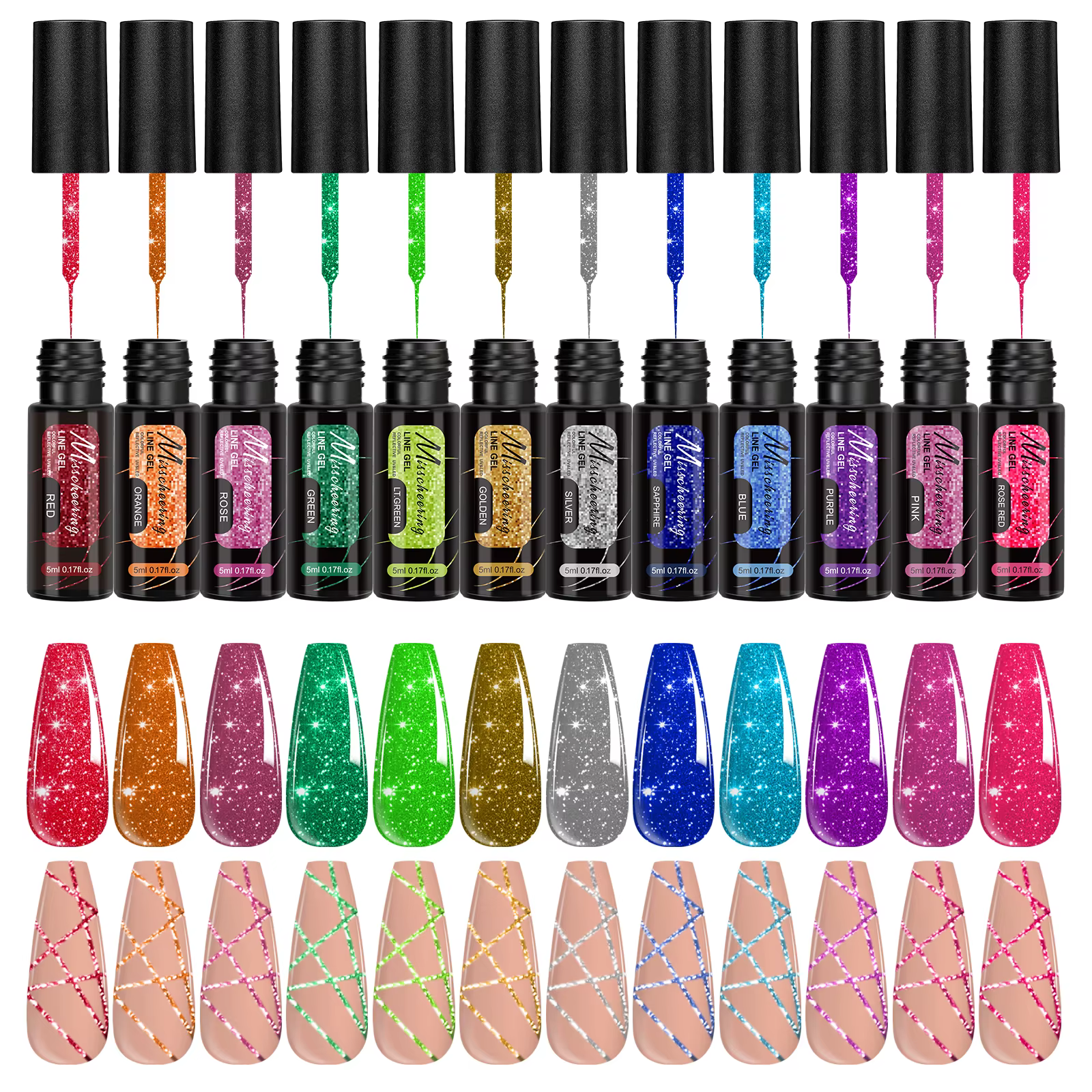 5ml Fluorescent diamant ligne Gel brillant peint Gel vernis à ongles Semi-Permanent UV Gel