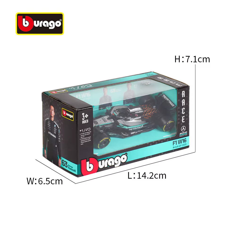 Bburago 1:43 Mercedes-AMG 2025 W16 E Performance # 63 # 12 voitures de Formule 1 britanniques en métal moulé sous pression, modèles de collection, jouets de course