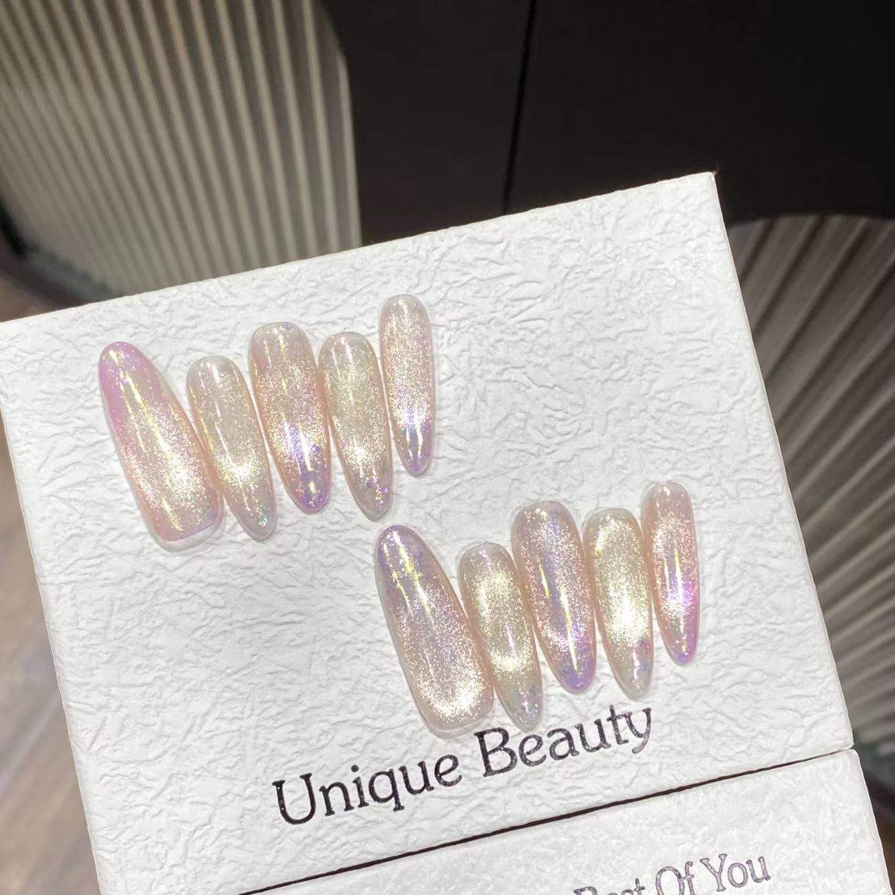 10 faux ongles brillants effet dégradé œil de chat
