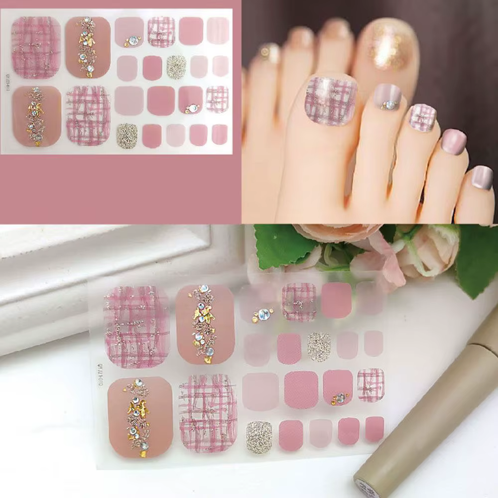 Femmes filles faux ongles rayure couverture complète imperméable Style frais décorations de pieds bricolage manucure