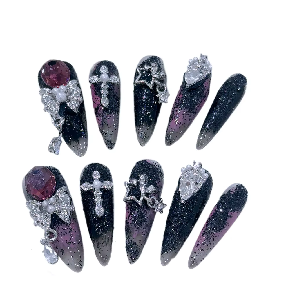 Faux Ongles de Luxe Faits Main à Coller Oblivion Dark Spice Girls