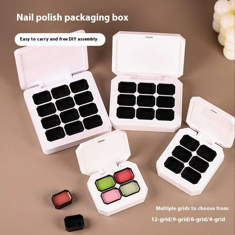 Boîte d'emballage magnétique vide à 4/6/9/12 compartiments pour vernis à ongles