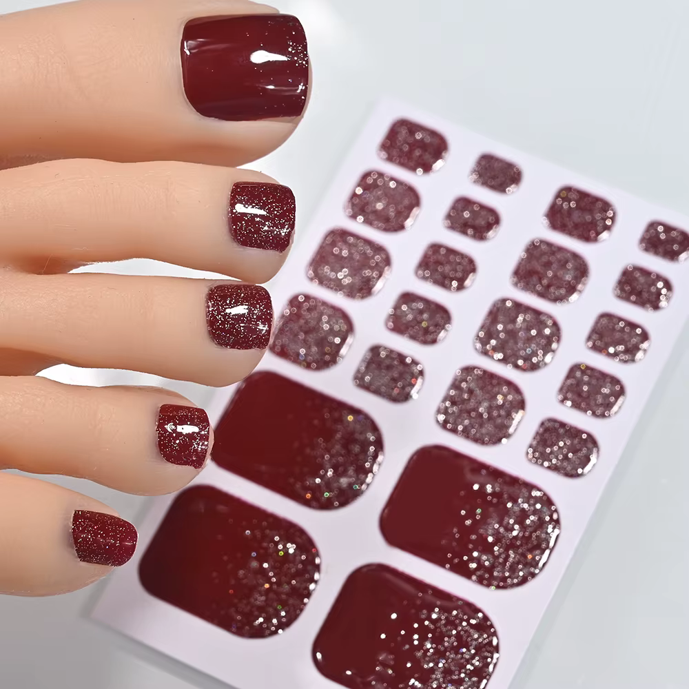 5 feuilles/110 pointes été paillettes orteil ongles autocollants couverture complète