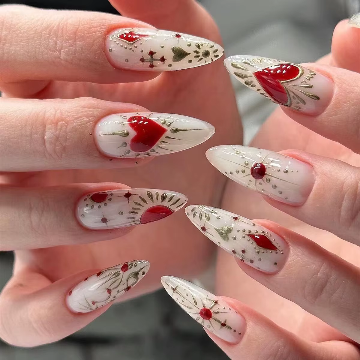 Style bohème bleu blanc amour Totems Nail Art mode français faux ongles détachable fini