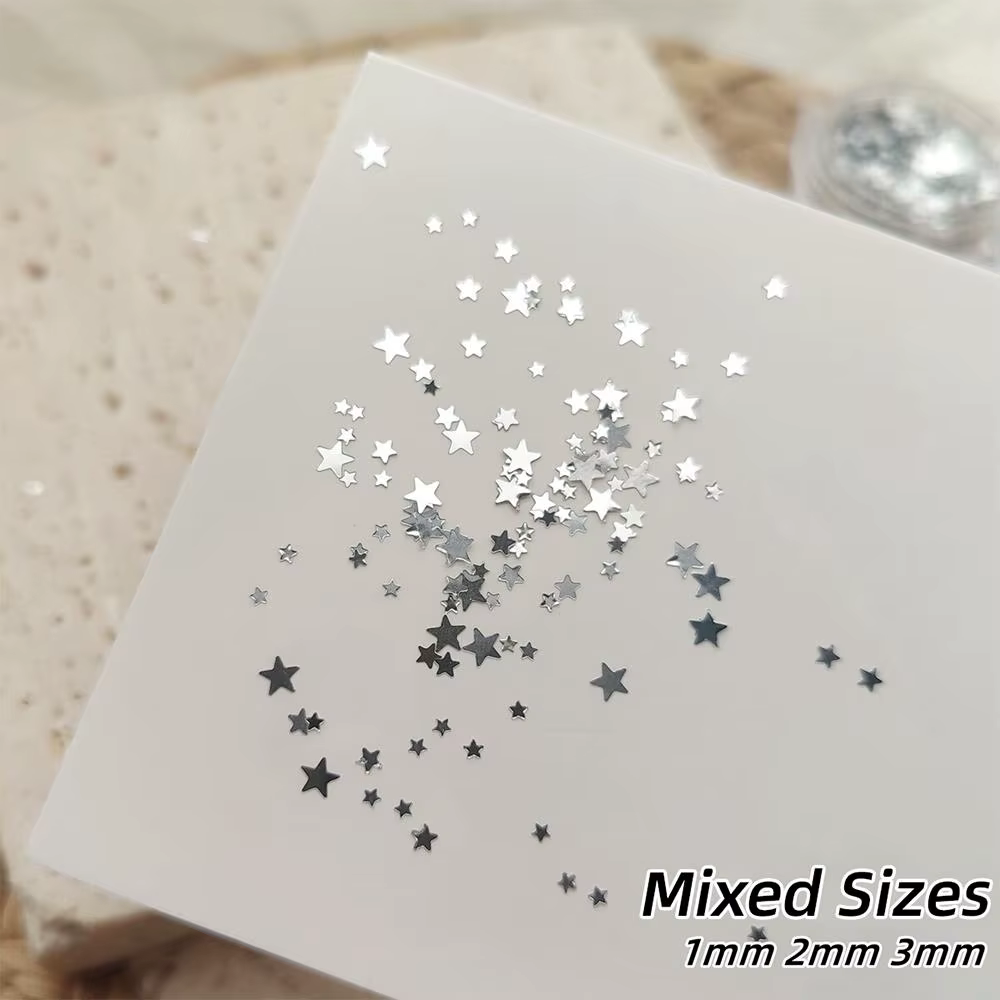 1 boîte de paillettes 3D argentées en forme d'étoile pour nail art