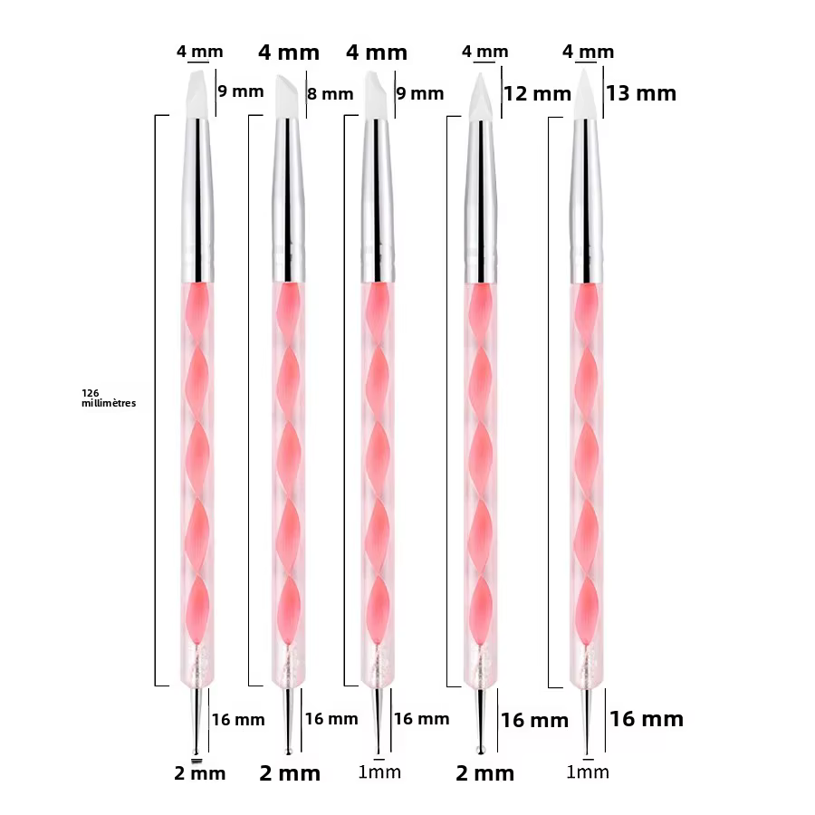 5 pièces 2 voies Nail Art acrylique Silicone pointe fleur stylo à ongles en acier inoxydable outils de pointage marbré