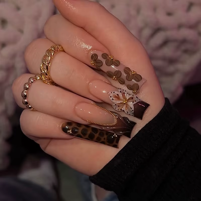 Faux ongles ballerine longs à pression