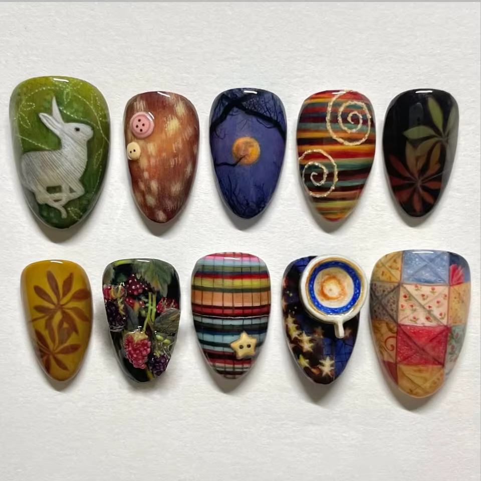 24 pièces Vintage Style campagnard faux ongles mignon dessin animé petit agneau lapin Rose imprimé presse