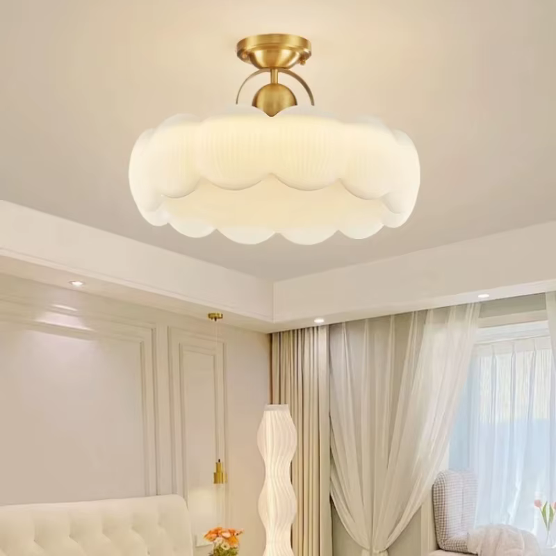 Plafonnier rond crème française moderne pour chambre à coucher, mignon, décoration de maison, luminaire suspendu pour chambre d'enfant, étude