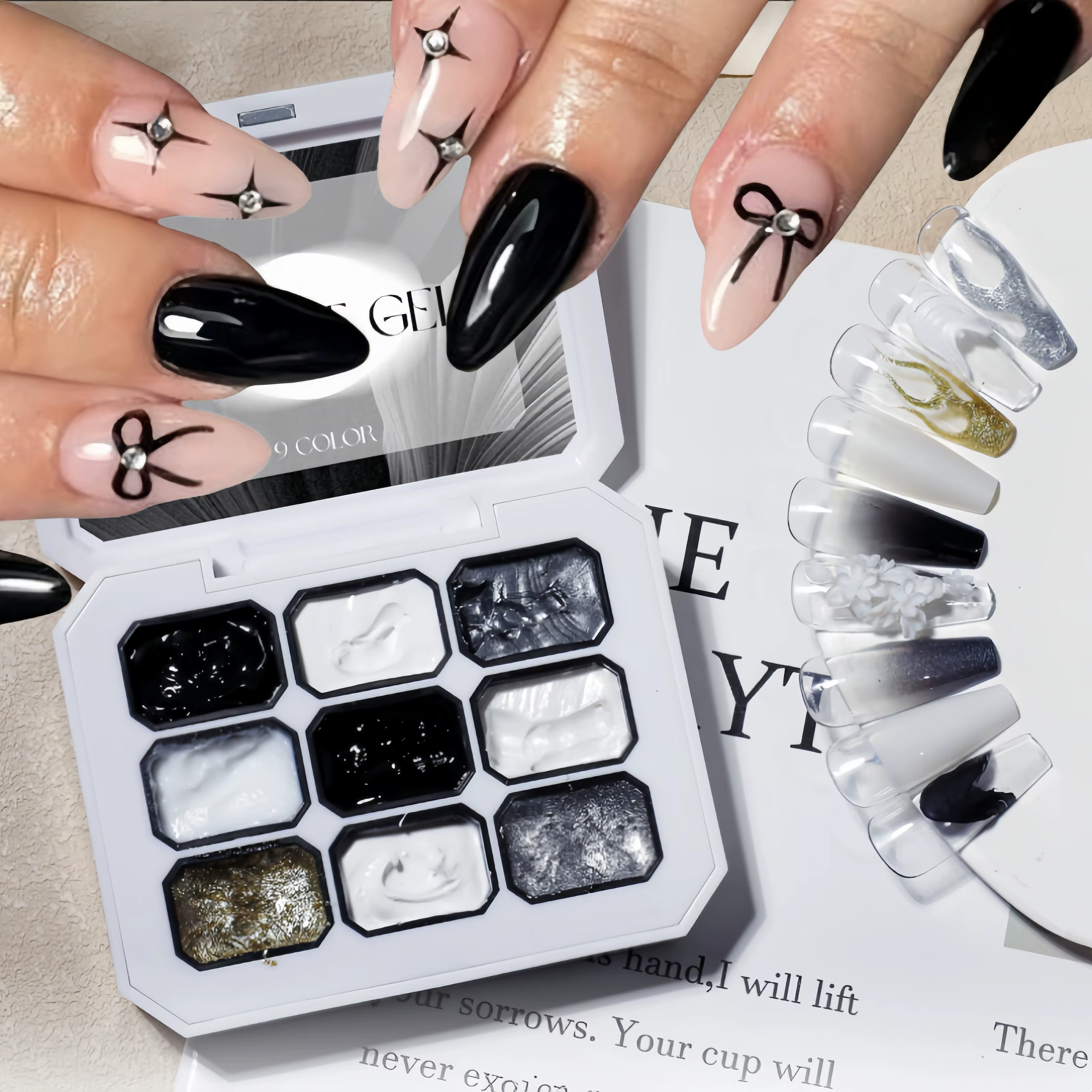 1 pièce Gel de vernis à ongles solide noir et blanc