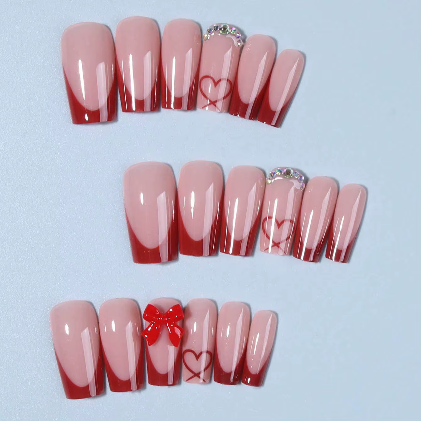 Faux ongles cercueil moyens avec pendentif à nœud 3d