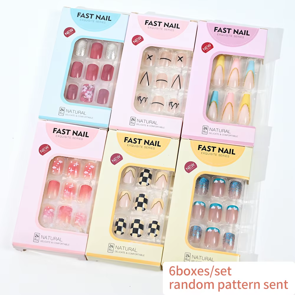 6 boîtes/ensemble court carré faux ongles amour design presse
