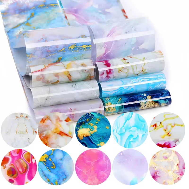 Lot de 10 feuilles de transfert pour nail art à motif marbre - Thème fantaisie