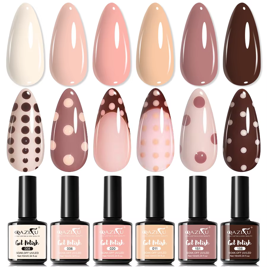 Lot de 6 vernis à ongles en gel couleur thé au lait