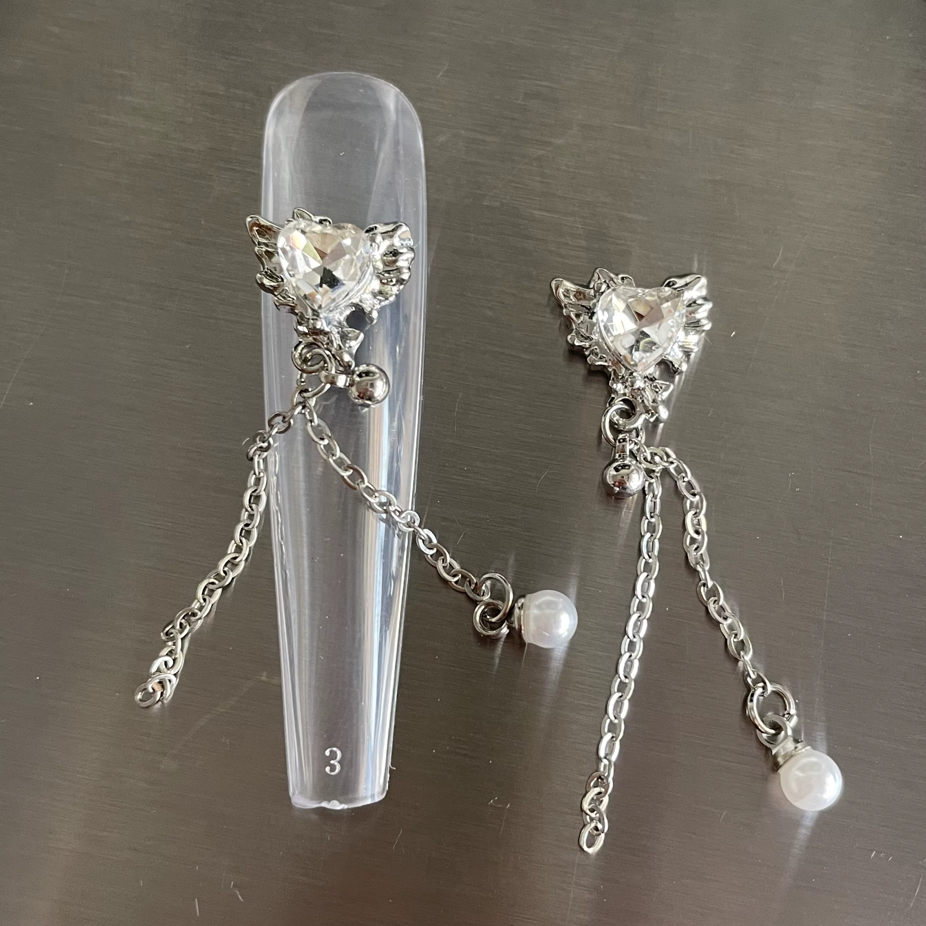 Rose Guard- Design Unique manucure longs pendentifs coeur verre cristal chaînes métalliques bijoux perles gouttes