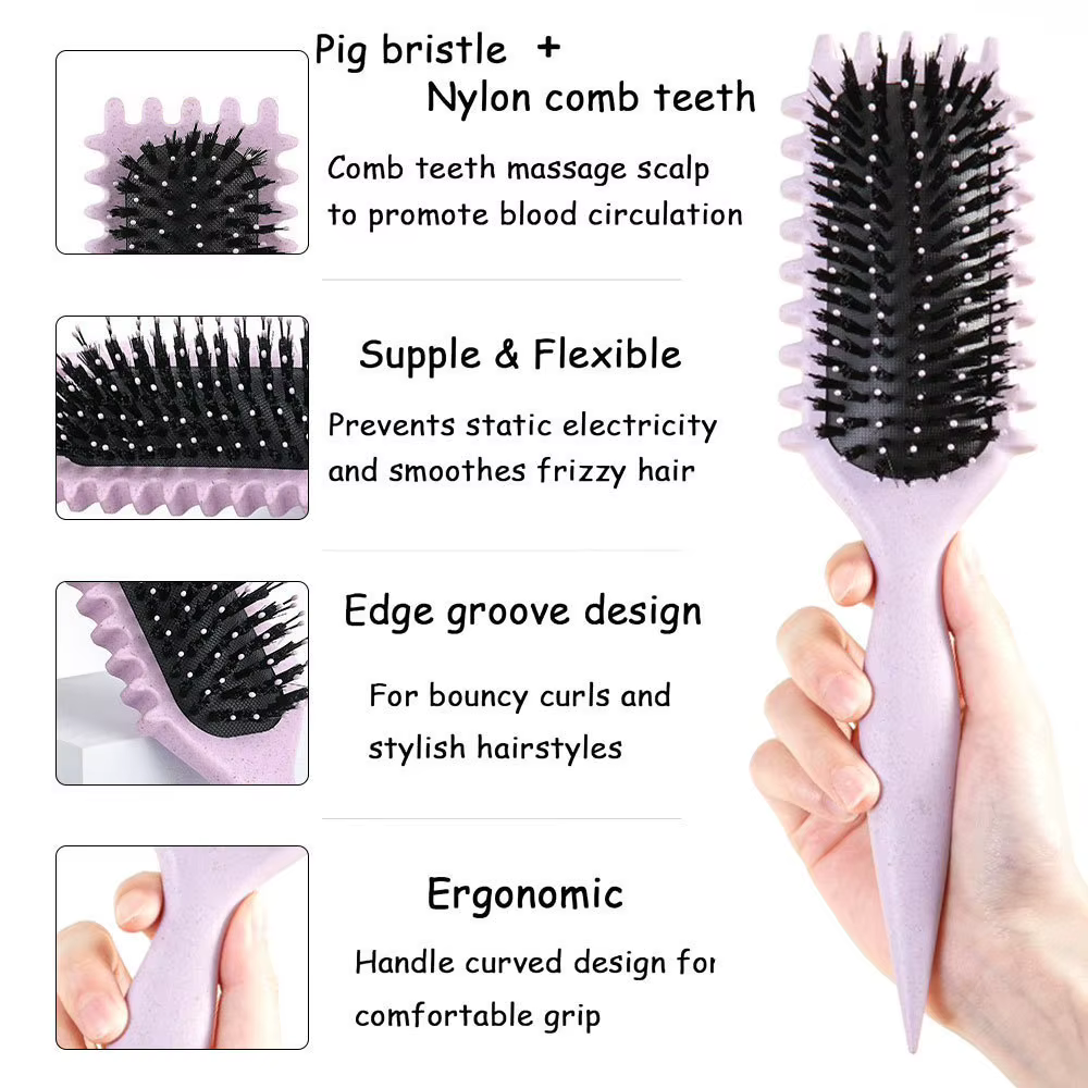 Brosse Coiffante pour Cheveux Bouclés – Brosse à Boucles pour Hommes et Femmes – Outil de Peignage et de Modelage – Réduit les Tensions