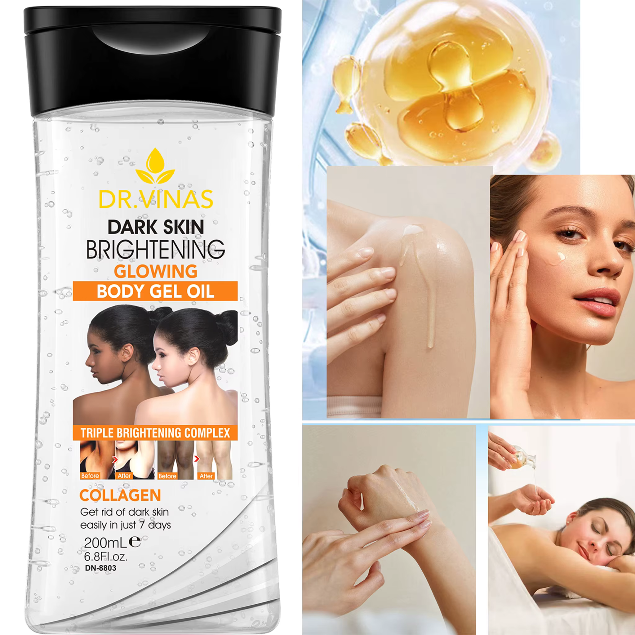 200ml GEL CORPOREL ÉCLAIRANT ET ÉCLATANT Huile Essentielle pour le Corps Huile de Soin de la Peau Hydratante et Hydratante Convient à Toutes les Saisons