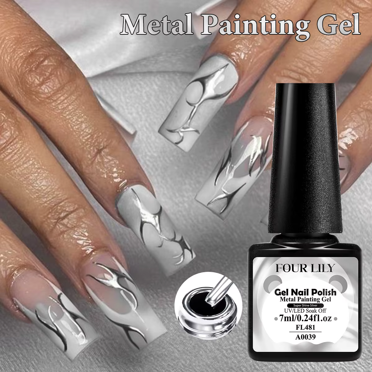 Vernis à ongles gel métallique argenté effet miroir