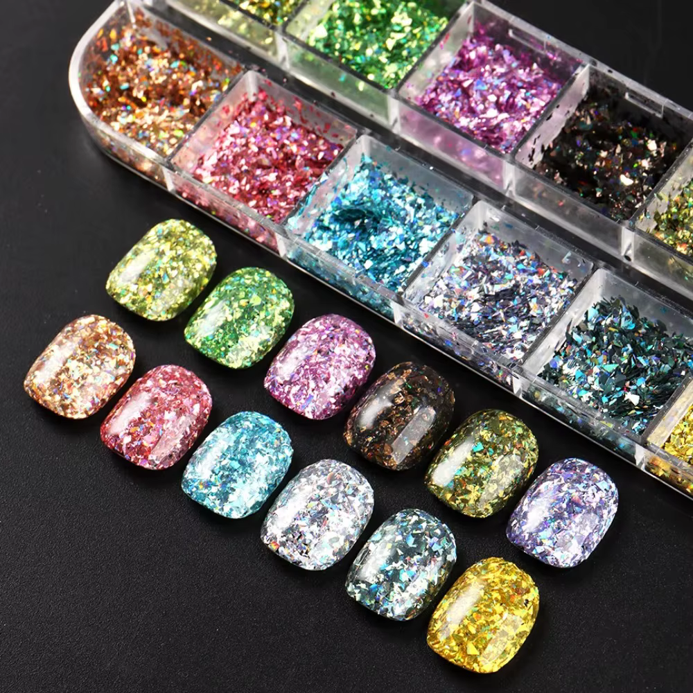 12 grilles holographiques paillettes Nail Art