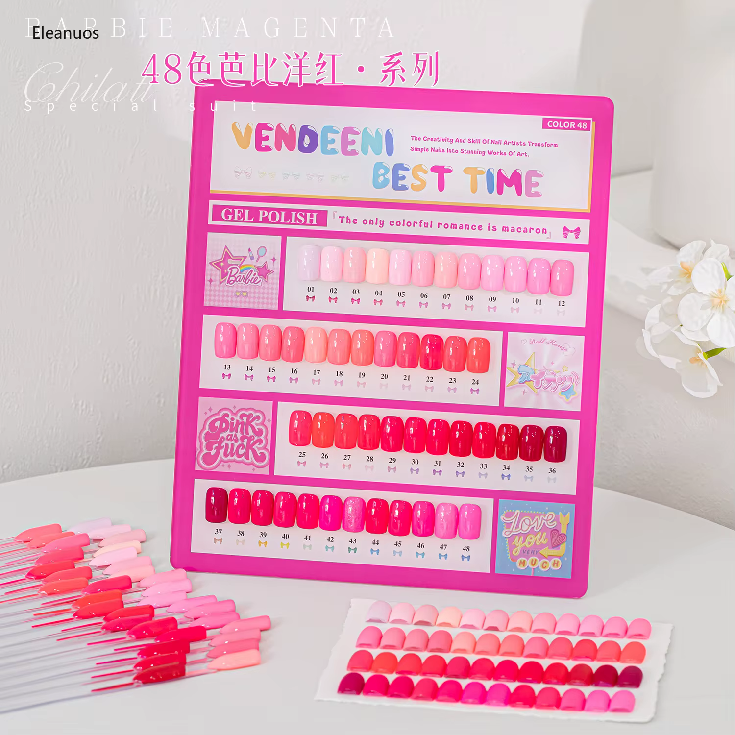 Eleanuos 48 Couleurs Gel Vernis à Ongles Magenta Rouge Maille Populaire Saturé Blanchissant Gel de Trempage Facile à