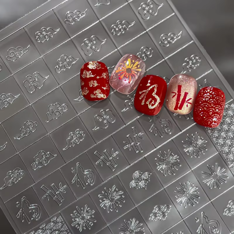 Autocollants pour ongles transparents et peints à la bombe pour le Nouvel An