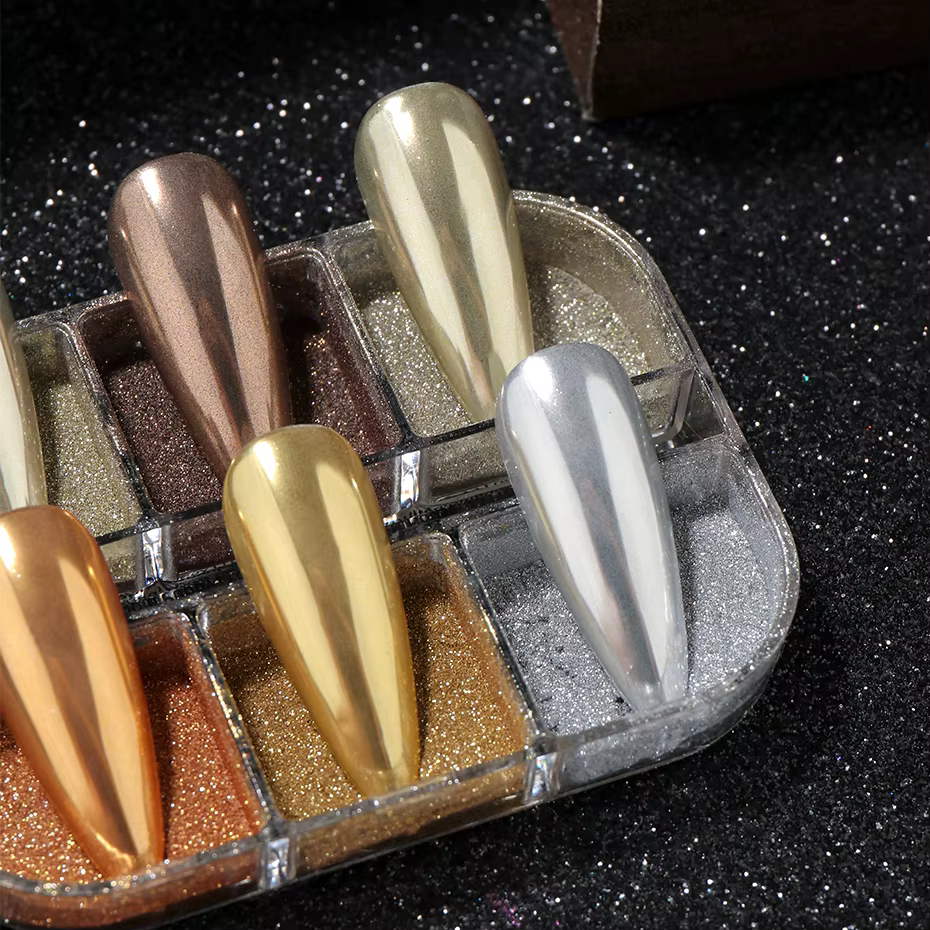Poudre à ongles chromée or 6 couleurs