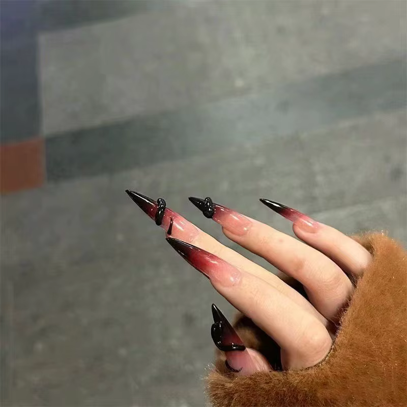 2025 Année du Serpent Fait À La Main Long Tip Presse Sur Les Ongles Spice Girl Rouge Foncé Nouvel