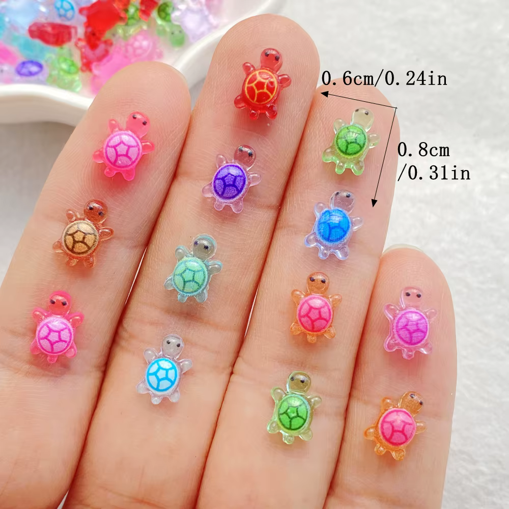 100 pièces mignon résine dessin animé petite tortue Nail Art