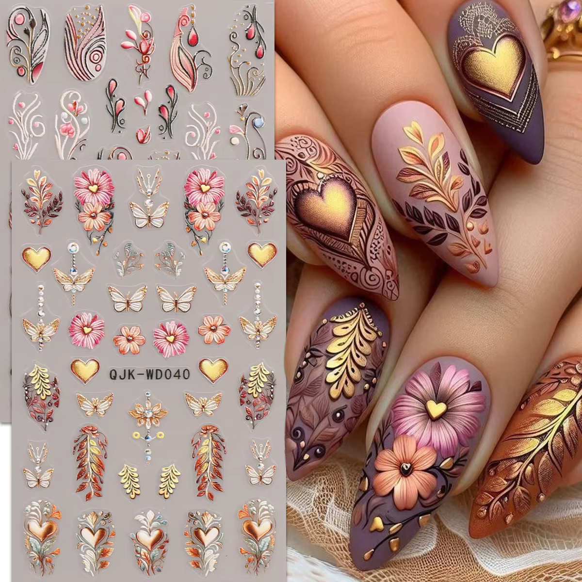 Autocollants pour nail art en relief à motif bohème