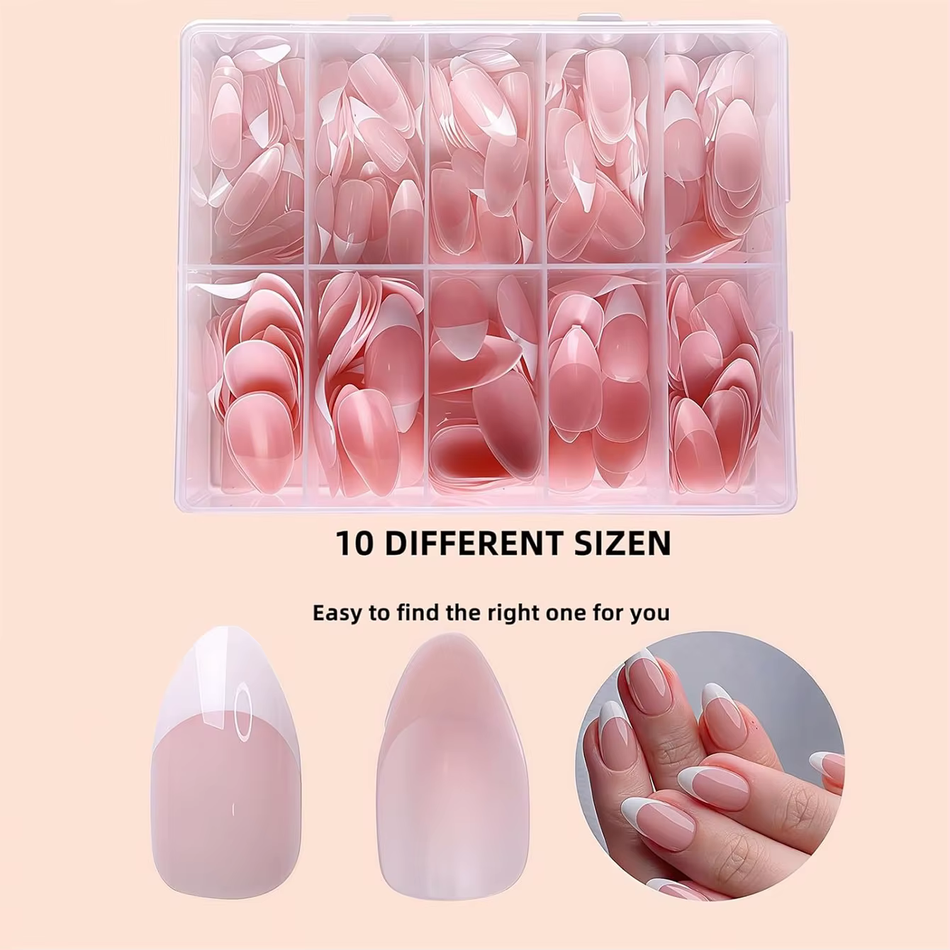 120/240/360 pièces boîte brillant doux Gel rose français ongles conseils moyen amande blanc Simple presse
