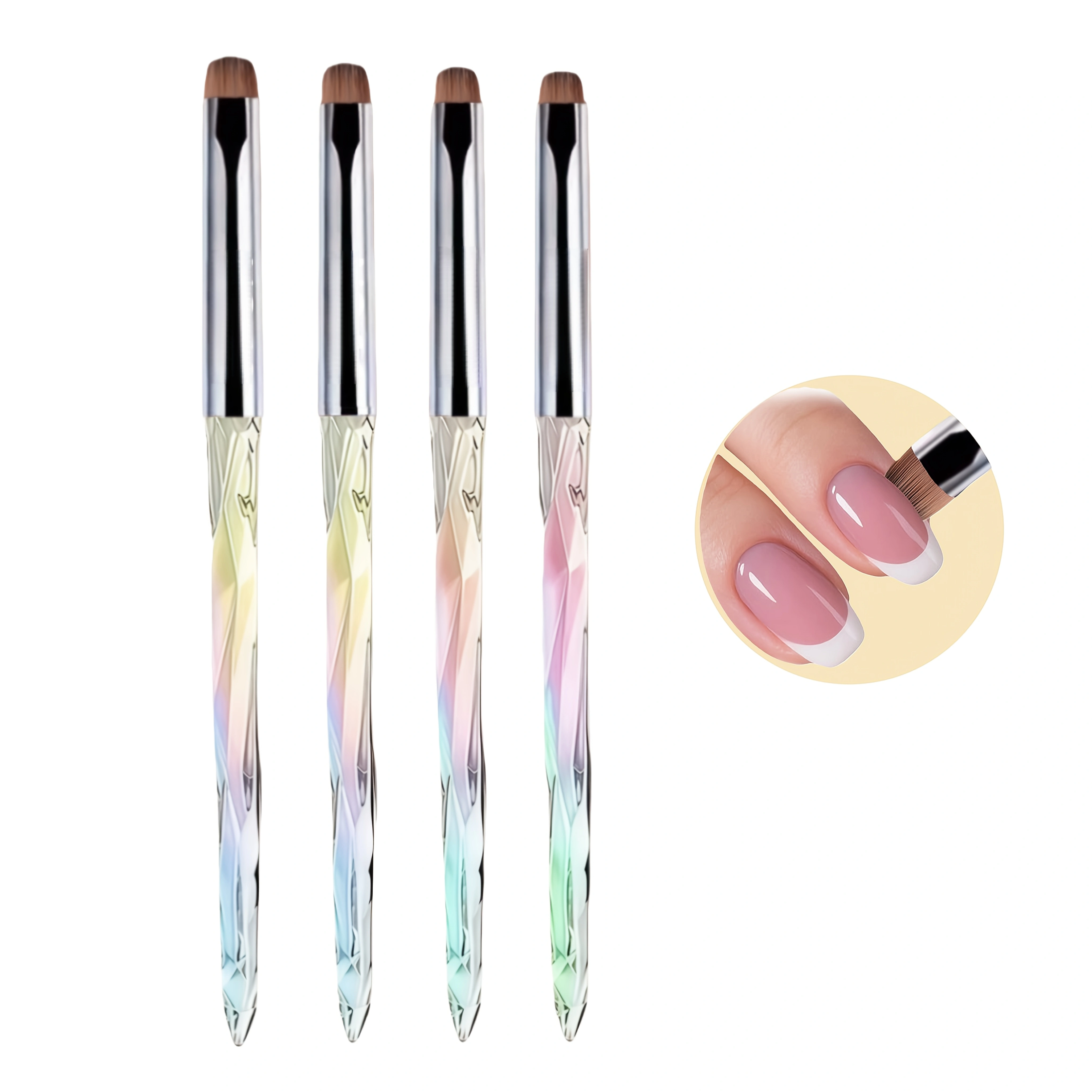4 pinceaux professionnels pour ongles - Brosse à manucure française 3-en-1 avec détails fins pour un nettoyage précis
