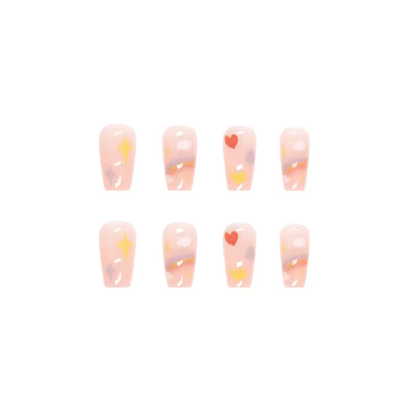 24P Faux Ongles Arc-en-ciel Mignons et Enfantins