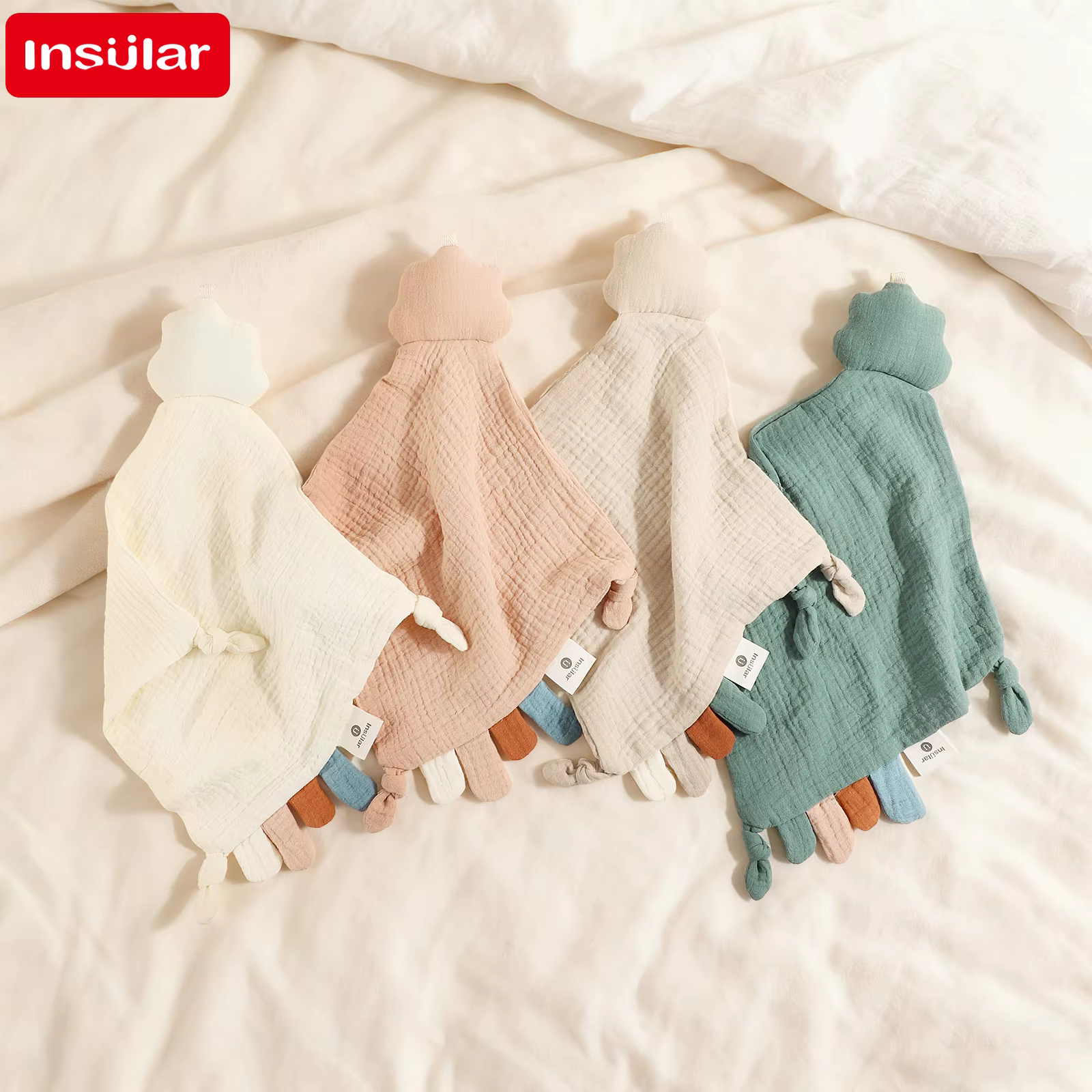 Couverture apaisante pour bébé de 0 à 1 ans, avec étiquettes, poupée aide au sommeil, doux pour la peau, mouchoir pour enfants, serviette en gaze 100% coton, nouvelle collection