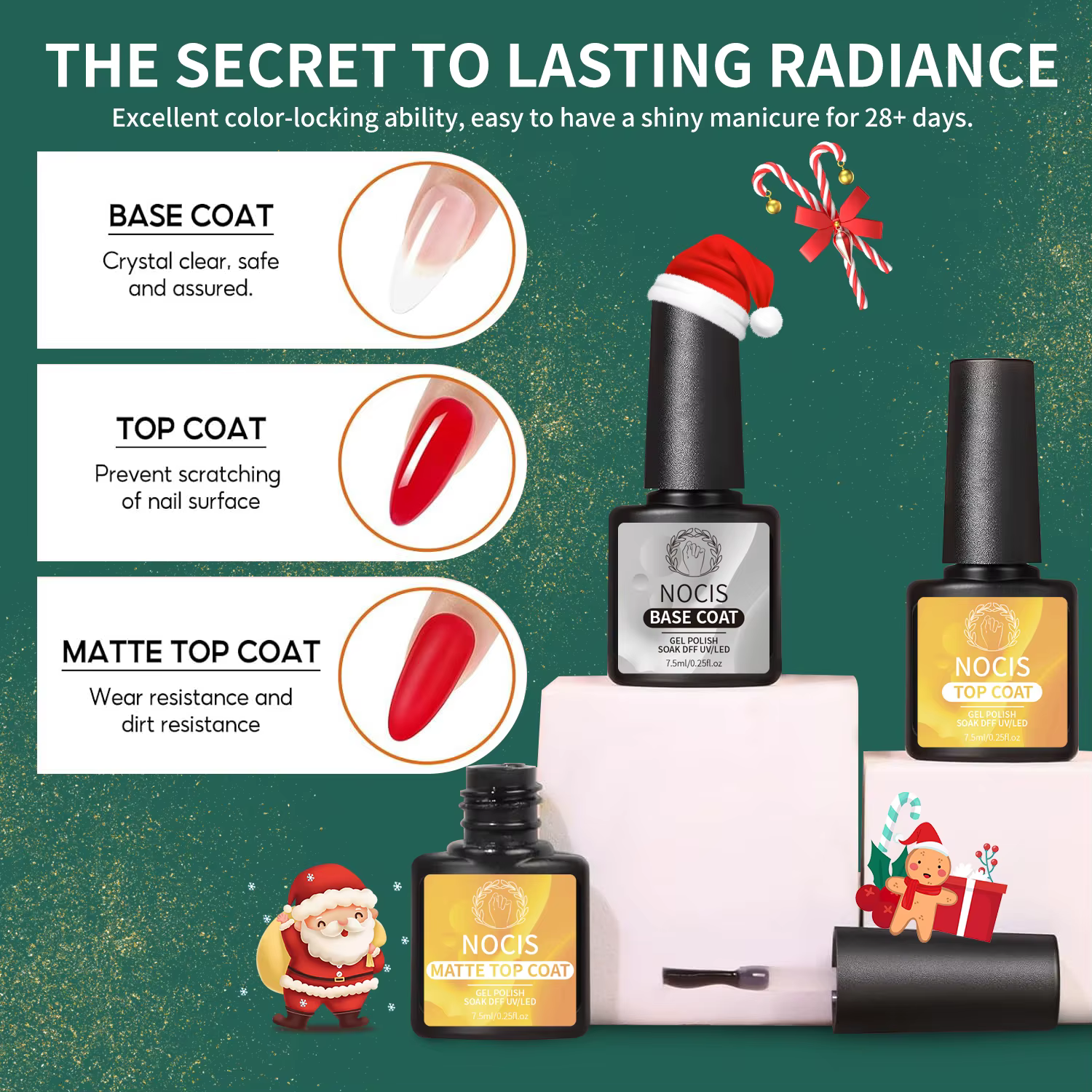 Kit de gel pour extension d'ongles -NOCIS Noël 12 couleurs Gel pour ongles Poly Gel pailleté doré