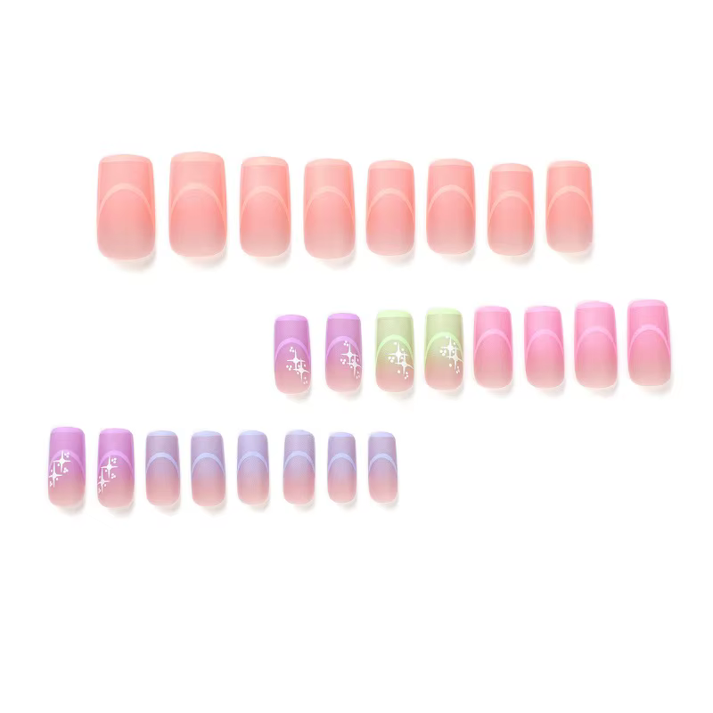 24 faux ongles français multicolores d'été