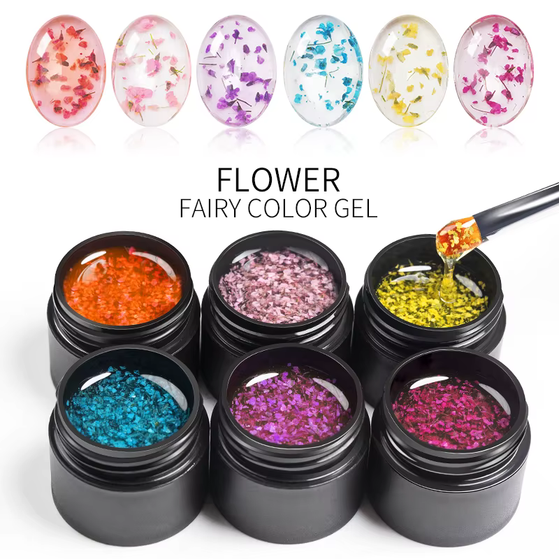 Vernis à ongles gel PUENTE 5ml Flower Fairy rose bleu violet avec fleurs séchées naturelles pour nail art