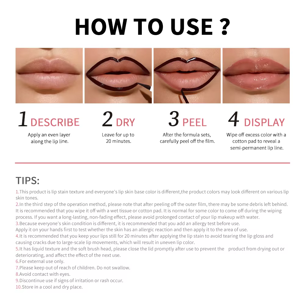 Crayon à lèvres Peel Off, tatouage, longue tenue, mat, imperméable, résistant aux taches, résistant à la transfert, cosmétique pour tous les jours