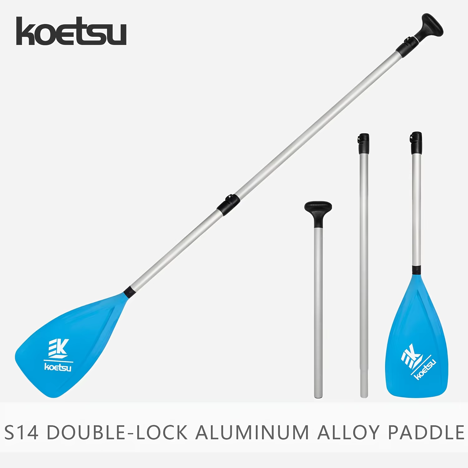 Pagaie en alliage d'aluminium KOETSU S14, design à lame courbée, protection des bords en TPE, durable, pagaie lisse pour SUP et kayak