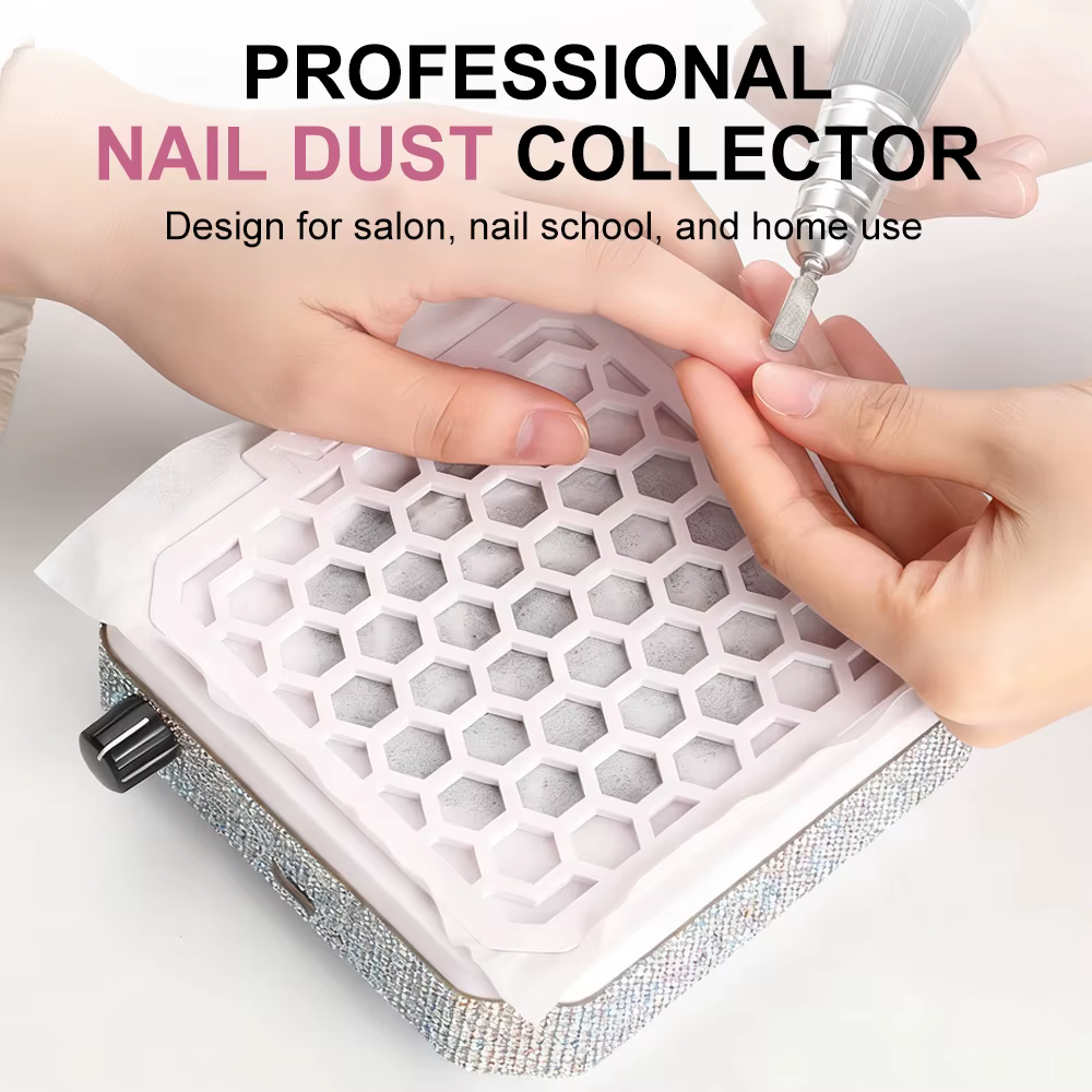 Collecteur de poussière d'ongles avec strass et tampon filtrant