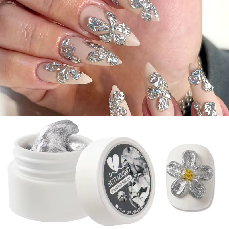 5g 3D Gel de sculpture métallique pour Nail Art or argent solide en relief Gel Chrome 3D fleur