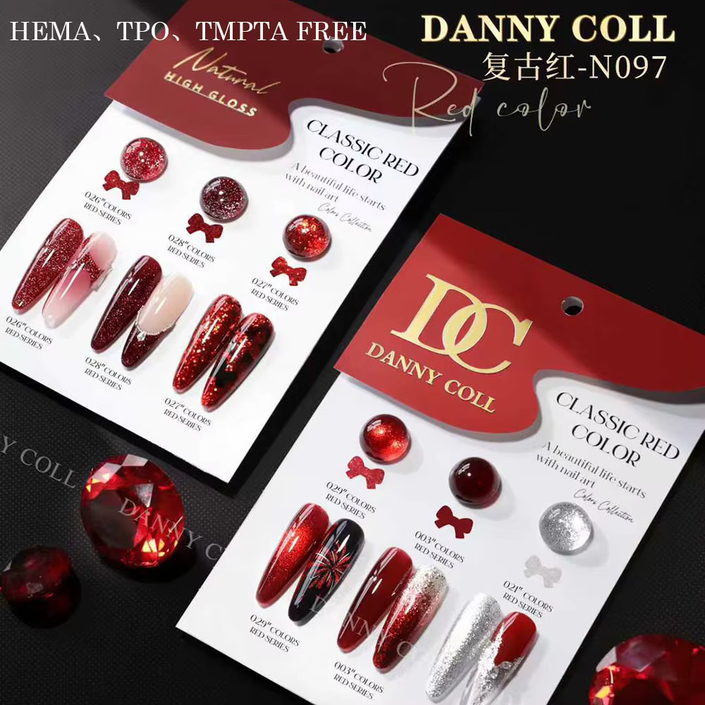 Automne hiver rouge Gel vernis à ongles ensemble avec carte de couleur oeil de chat